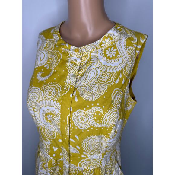 Boden Yellow Floral Paisley Cotton Fit & Flare sleeveless summer Dress Size 8P - Picture 3 of 16